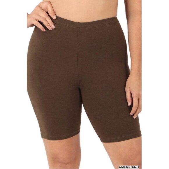 Brown Seamless Cotton High Waist Active Bermuda Bike Short Leggings 7" - Picture 1 of 2